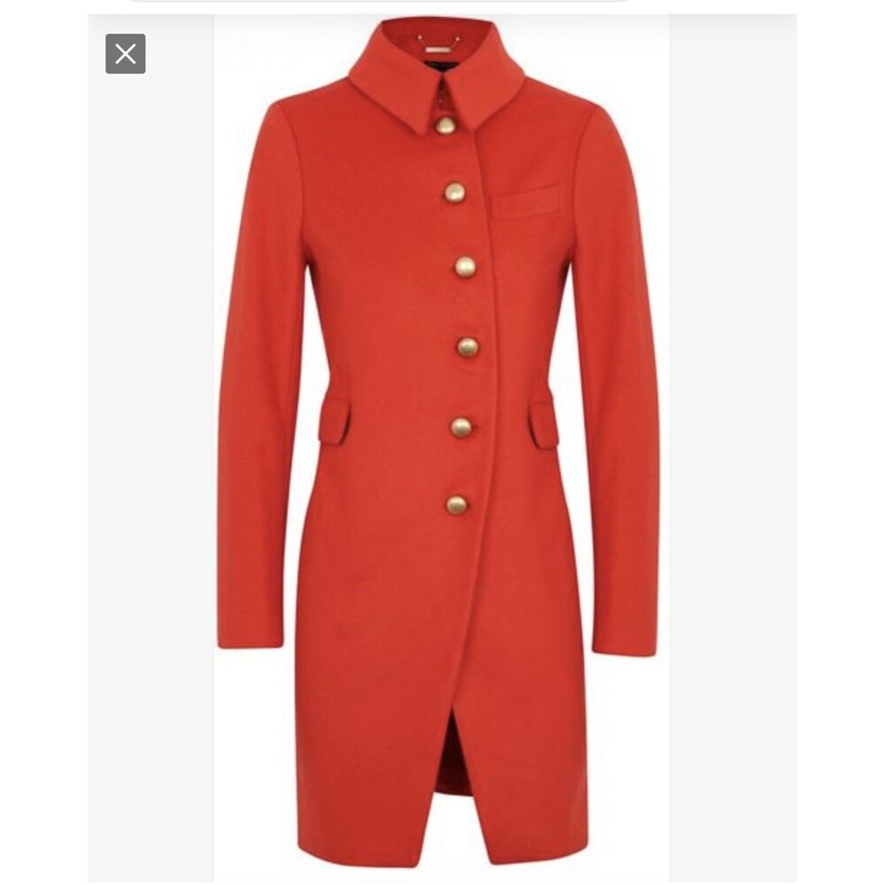 Marc by Marc Jacobs Tomato Red Wool Coat Sz 0 Tailored Statement Long Jacket - Picture 3 of 14